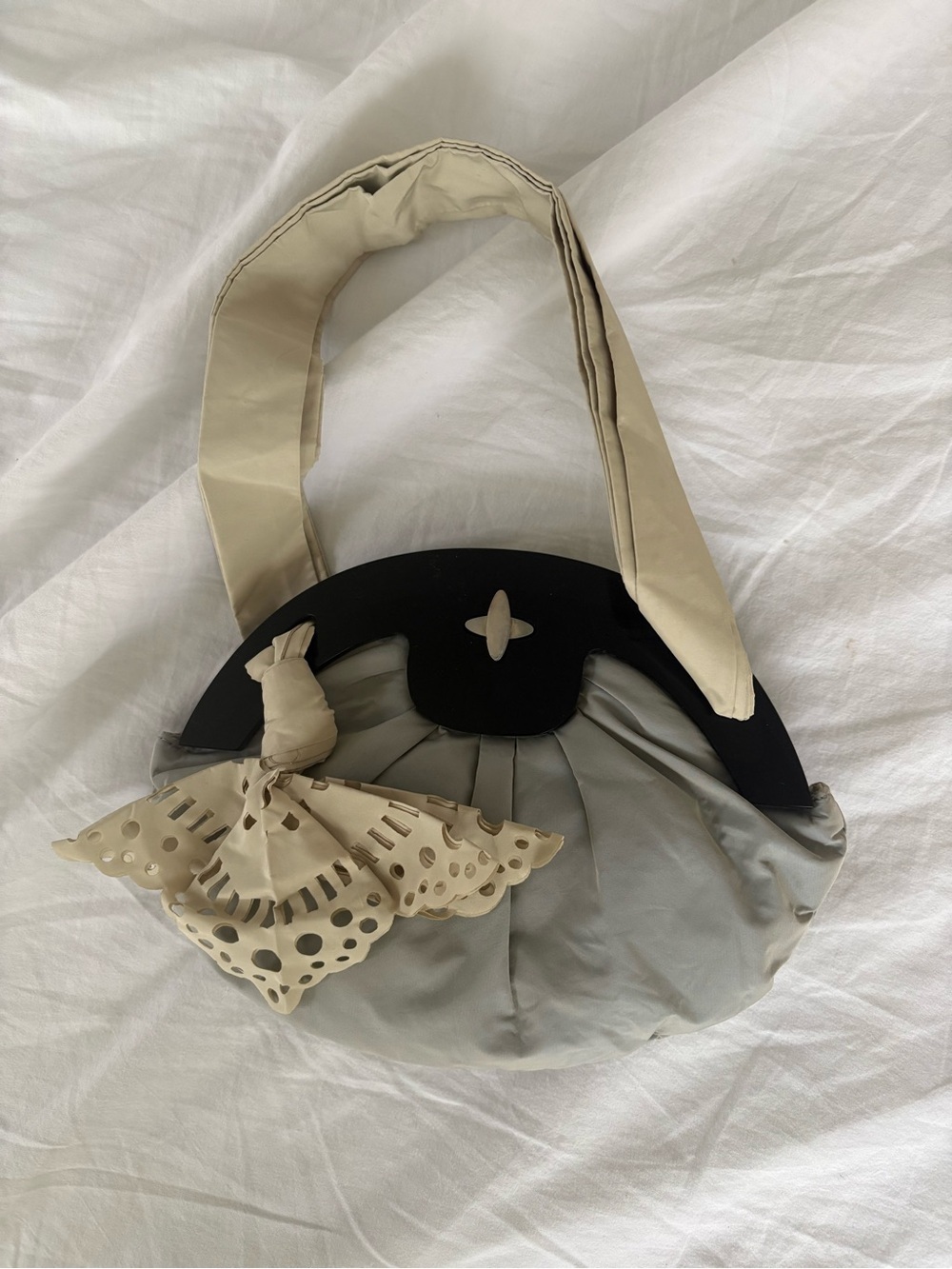 Beige & Light Gray Women's Shoulder Bag with Scarf Accent